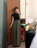 溫格芳休閑褲女2025夏季新款鹽系輕熟穿搭減齡時(shí)尚套裝高腰復(fù)古闊腿褲子 黑色上衣+灰色闊腿褲 M 曬單實(shí)拍圖