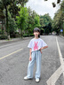 OVE兒童夏天褲子2025夏季薄款女童長褲寶寶寬松直筒褲女孩天絲牛仔褲 15040淺藍(lán)格【天絲·牛仔褲】 150 cm 曬單實(shí)拍圖