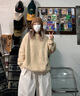 POUM毛衣男秋冬新款韓版潮流寬松日系針織衫ins港風(fēng)慵懶線衣外套 杏色 XL 【建議110-140斤】 曬單實(shí)拍圖
