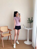 陶芙（taofu）網(wǎng)紅爆款運動(dòng)套裝女夏季跑步透氣健身房短袖羽毛球籃球吸汗訓練服 紫色短袖兩件套（紫褲） M 曬單實(shí)拍圖