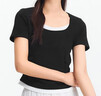 森馬（Semir）短袖t恤女短款緊身假兩件上衣2025夏裝新款收腰顯瘦U領(lǐng)撞色套頭衫 黑色90001 L 曬單實(shí)拍圖