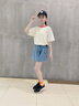 舟喜女童夏裝牛仔裙褲2025新款洋氣女孩子夏季休閑時(shí)髦松緊牛仔短褲子 藍(lán)色 160 碼_建議身高150-160cm 曬單實(shí)拍圖