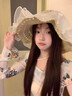 草帽海邊草帽氛圍感沙灘帽博主同款帽子女防曬遮陽帽大帽檐太陽帽 蕾絲遮陽帽-米色 【加大帽檐，遮掩防曬】 曬單實(shí)拍圖