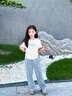艾卡諾 I.KARNOW女童冰絲闊腿褲夏季薄款兒童軟牛仔褲休閑長(zhǎng)褲中大童夏裝天絲褲子 13122藍(lán)色【涼感天絲】 160 曬單實(shí)拍圖