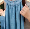 茵曼（INMAN）【萊賽爾】童裝女童掛脖連衣裙花邊拼接25夏季中大童牛仔裙 牛仔藍(lán) 150 曬單實(shí)拍圖