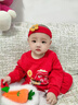 迪士尼（Disney）嬰兒連體衣夏季滿(mǎn)月一百天周歲寶寶衣服男孩紅色百日宴棉女套裝 長(cháng)袖大紅套頭茁壯成長(cháng) 不含帽子 73cm (13-17斤內) 曬單實(shí)拍圖