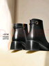百麗（Belle）羊皮擦色時(shí)裝靴女商場(chǎng)同款粗跟增高短靴B8F1DDD4 黑色-絨里 38 (240mm) 曬單實(shí)拍圖