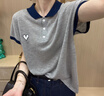 韓曼蕊2025夏季新款冰絲短袖polo衫女小個子上衣針織翻領T恤 灰色 M (建議100以內) 曬單實拍圖