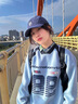 LDBE美式復古撞色拼接V領(lǐng)衛(wèi)衣女春秋2025新款薄款寬松慵懶風長袖上衣 藍色 M 【80-100斤】 曬單實拍圖