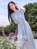 香影藍(lán)色天絲連衣裙女2025夏季新款萊賽爾收腰系帶圓領(lǐng)泡泡袖裙子 藍(lán)色 M 160/84A/95-110斤 曬單實(shí)拍圖