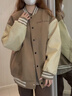 FSHE美式復(fù)古棒球服女春秋新款時尚原宿風(fēng)寬松百搭情侶外套港風(fēng)ins潮 棕色[春秋] 薄款 S _適合70-90斤 曬單實(shí)拍圖