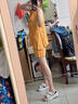 FHHUABD單/套裝女棉麻夏季新款折疊無(wú)袖背心上衣薄款寬松顯瘦短褲兩件套 黃色背心+黃色短褲-套裝 L 【建議105-120斤】 曬單實(shí)拍圖