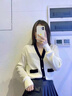 DGOV法式小香風(fēng)撞色V領(lǐng)針織開衫女早春溫柔慵懶寬松毛衣外套收腰上衣 紫色 S 80-95斤 曬單實(shí)拍圖