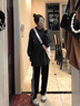 浪莎闊腿褲女春秋季寬松柔軟透氣條紋運動褲女高腰垂墜感顯瘦休閑褲女 黑色 L (適合111-125斤) 曬單實拍圖