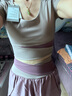維多利亞旅行者瑜伽服女跑步運動套裝夏季健身服普拉提短袖短褲帶胸墊兩件套紫L 曬單實拍圖