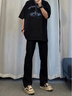 卡圖弛cra黑色美式微喇牛仔褲男女夏季高街vibe窄版顯瘦情侶直筒長(zhǎng)褲子 黑色 XL 曬單實(shí)拍圖