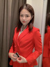勤記播音主持藝考服裝女高端西裝紅色西裝套裝女夏季播音藝考主持人正 大紅長袖西裝+B37大紅西褲 L 曬單實(shí)拍圖