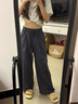 森馬（Semir）藍(lán)色韓版木耳邊格子休閑褲女2025夏季新款直筒高腰顯瘦寬松闊腿褲 藏青色-款 常規(guī) S 曬單實(shí)拍圖