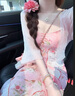 逸兼粉色印花吊帶連衣裙女夏季度假裙修身收腰裙子設(shè)計感甜辣包臀長裙 粉色碎花吊帶連衣裙 M 建議95-110斤，裙長約113cm 曬單實拍圖