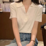 紅蜻蜓2025夏季新款polo領(lǐng)小衫紐扣高級(jí)設(shè)計(jì)感短袖T恤女冰絲針織薄上衣 杏色 均碼 【建議80-130斤】 曬單實(shí)拍圖