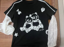 UOOYAA/烏丫「天真的歲月」系列童趣溫暖熊貓假兩件T恤 黑色 M 曬單實(shí)拍圖