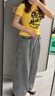 妙奕嘉黃色短袖正肩t恤女修身印花辣妹緊身上衣夏季新款潮流美式多巴胺 美式辣妹多巴胺涂鴉黃色正肩短袖 L 【建議85-118斤】 曬單實(shí)拍圖