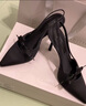 CHARLES&KEITH緞面蝴蝶結尖頭高跟涼鞋女生日禮物CK1-60361556 BLACK TEXTURED黑色紋理 36 曬單實(shí)拍圖
