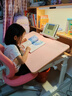 光明園迪燈桌一體兒童學習桌小學生書桌套裝可升降寫字桌課桌椅悅者120pro 悅者120 pro+A1-2卡其+粉椅套 曬單實拍圖