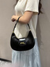 妙迪牛皮月牙腋下包新款單肩包精致上班通勤法式手提斜挎包女生日禮物 煙墨黑-圣誕禮物 曬單實(shí)拍圖