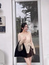 謎秀杏色苧麻針織衫送腰帶2025年秋新品上衣女木耳邊領(lǐng)側開(kāi)叉落肩罩衫 杏色 上衣 M 曬單實(shí)拍圖