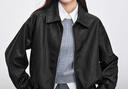 尚都比拉都市通勤PU皮衣女春裝寬松顯瘦夾克翻領(lǐng)機車(chē)外套 黑色  XL  曬單實(shí)拍圖