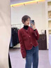 TKSY短款小香風(fēng)羽絨服女冬輕薄白鴨絨內(nèi)膽小個(gè)子羊毛外套紅色呢子大衣 酒紅色 S【體重88-95斤】 曬單實(shí)拍圖