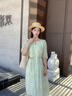 香影通勤黃色連衣裙女2025夏秋新款簡單大方氣質(zhì)泡泡袖印花中長裙 綠花 M 160/84A/95-110斤 曬單實(shí)拍圖