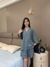 族瑪士梭織純棉睡衣女夏季七分袖短褲夏天簡約大碼高級感好看家居服套裝 S85277#七分袖短褲-飛鳥集 M 【95-120斤/158-164CM穿】 曬單實拍圖