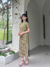 布符（Cloth Fu）布符2025年夏季新品花卉提花旗袍女裝清新綠色修身顯瘦優(yōu)雅氣質(zhì) 花語絲韻 M 曬單實(shí)拍圖