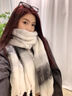 蘇木佰新款馬海毛圍巾女冬季高級感漸變拼色加厚保暖韓版ins披肩禮物 米灰【優(yōu)質(zhì)面料】 210*45cm-禮袋或者賀卡需聯(lián)客服 曬單實(shí)拍圖