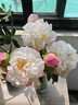 芍藥牡丹仿真花束2頭高檔餐桌家居裝飾花藝擺件攝影道具高級感 白色牡丹芍藥~可水洗 3支 曬單實(shí)拍圖