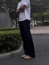 魯雅爾美式cleanfit微喇西褲男夏季高街潮流百搭褲子情侶垂感痞帥休閑褲 黑色 XL 曬單實(shí)拍圖