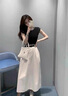 唐菓蜜連衣裙女裝夏季2025新款韓版時尚百搭減齡鹽系小香風(fēng)顯瘦套裝裙子 黑色上衣+白色裙子（送腰帶） M 曬單實拍圖