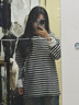 初語條紋保暖長袖T恤美式寬松女2024新款早秋慵懶風(fēng)圓領(lǐng)外穿上衣 黑白條 M 曬單實拍圖