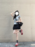PMOG休閑運動套裝女夏季2025新款正肩短袖短裙甜美少女減齡兩件套 灰色上衣+短裙【兩件套】 L 【建議108-120斤】 曬單實拍圖