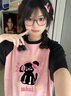 哈魯?shù)?025夏季拼色寬松正肩短袖t恤女小眾卡通印花半袖設(shè)計(jì)感插肩上衣 粉拼黑 M （85-110斤） 曬單實(shí)拍圖