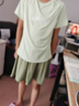安踏兒童套裝女童裝2025年夏季涼感透氣速干運動(dòng)套裝短T+裙褲兩件套 斯特綠/灰豆綠-3 150 cm 曬單實(shí)拍圖