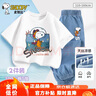史努比（SNOOPY）男女童短袖t恤牛仔褲兩件套兒童短袖套裝  白色宇航+深藍(lán)太空 140 曬單實(shí)拍圖