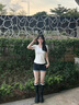 桂岐短袖女修身t恤正肩V領(lǐng)短袖夏季2025新款設(shè)計(jì)感辣妹收腰性感上衣 白色 M （建議85-100斤） 曬單實(shí)拍圖