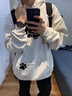 魯雅爾美式小貓印花連帽衛(wèi)衣女春秋季新款復古重磅寬松長袖上衣服外套潮 白灰色 L 曬單實拍圖