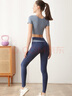 徽昂運(yùn)動(dòng)套裝女瑜伽服女跑步健身服速干衣t恤含胸墊拼色短袖長褲藍(lán)XL 曬單實(shí)拍圖