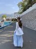 茯見不規(guī)則蕾絲藍色格子半身裙女2025夏海邊穿搭三件套A字大擺長裙子 三件套（罩衫十背心十半身裙） M 曬單實拍圖