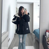 鴨鴨（YAYA）羽絨服女中長(zhǎng)款2025冬季新款加厚連帽工裝撞色韓版派克服保暖外套 黑色 S 曬單實(shí)拍圖