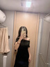 緋垚斜肩連衣裙女裝夏季微胖黑色性感一字肩裙子顯瘦赫本包臀長裙 【黑色長款】 M 曬單實拍圖